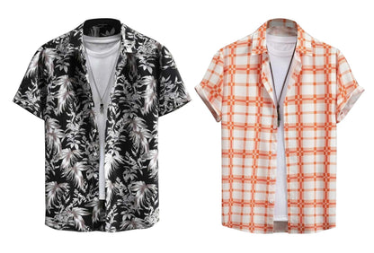 Rebelify MenS Lycra Bland Shirt With Half Sleeves Button Down Closure Round Collar Neck Printed Pattern Relaxed Fit And Standar