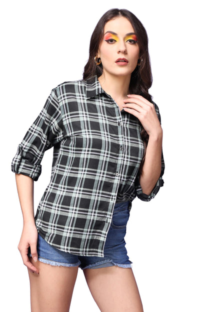 POPWINGS Casual Checks Print Shirt for Women | Cotton Full-Sleeves Women Shirt | Summer Shirt for Women | Stylish Shirt for Wome