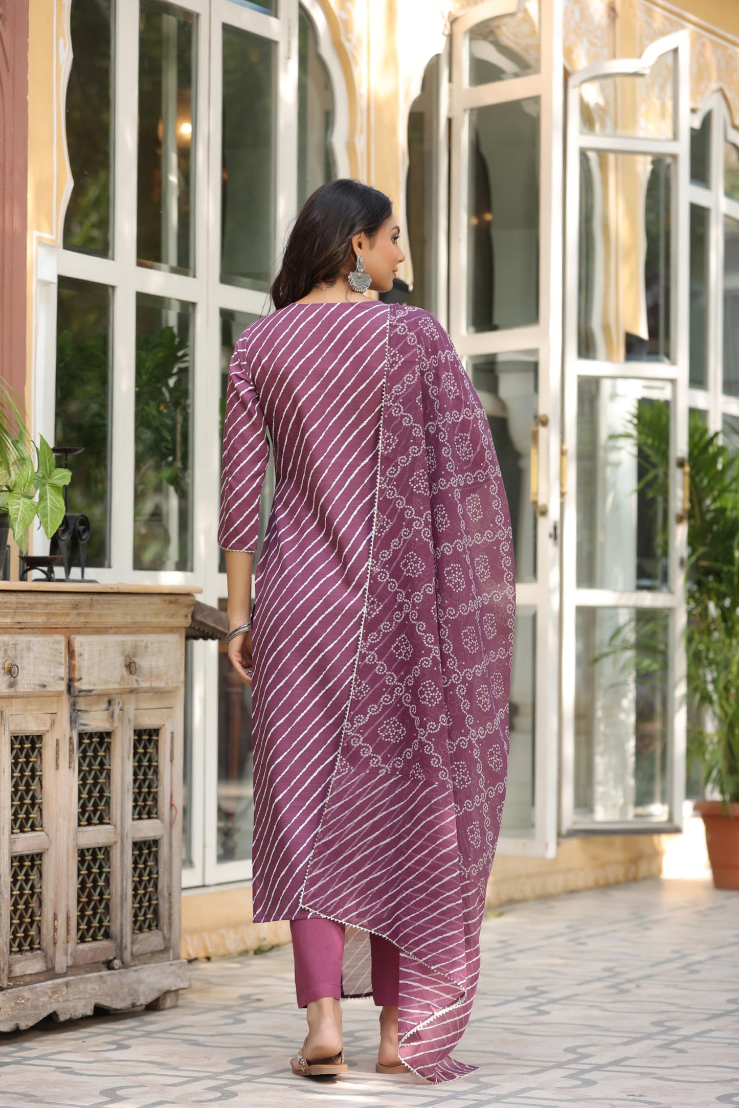 Gosriki WomenS Cotton Blend Straight Printed Kurta With Pant & Dupatta (Doremi-Wine-Nw-Gs_Xxl_Wine_Xx-Large)