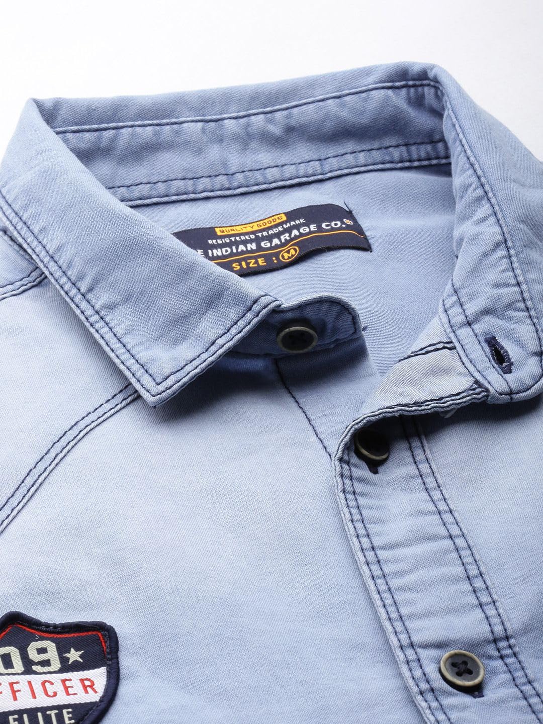 The Indian Garage Co Men Light Blue Solid Slim Fit Casual Denim Shirt
