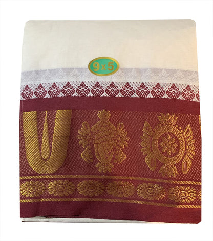 Prakasam Cotton Mens 9X5 (Panjakejam) Dhoti And Towel Set/100% Cotton Dhoti And Towel Attached Together Set/1.28X4.05 Mtrs Dhoti