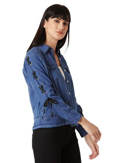 Miss Chase WomenS Denim Jacket (Mcss19Den05-17-115_Blue_X-Small Xs)