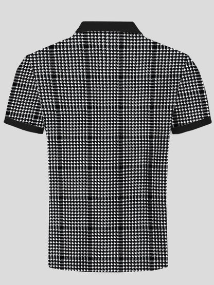 Noble Monk MenS Regular Fit Polo Neck T-Shirt|Half Sleeves|Gradient Houndstooth Pattern|Casual T-Shirt For Men