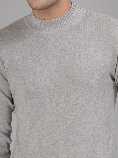 Style Quotient Men Solid Grey Knitted Regular Sweater