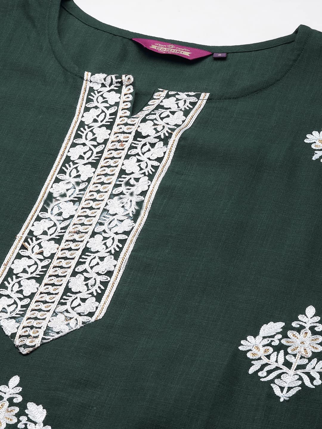 GoSriKi Women's Cotton Blend Straight Embroidered Kurta with Pant & Dupatta (Weekend Green-Nw4-GS)