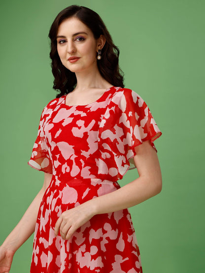 Fashion2Wear WomenS Georgette Floral Printed Flared Stylish Gown With Belle Sleeves