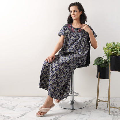 Evolove WomenS 100% Cotton Supersoft With Beautiful Embroidery Long Maxi Night Gown Nighty Dress With Pocket, Most Comfortable