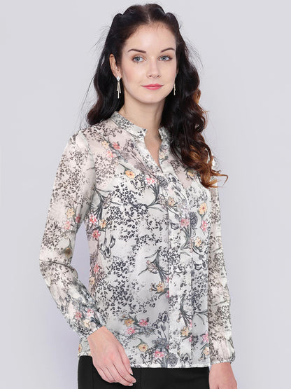 Toochki WomenS Grey Georgette Botanical Print Straight Western Top | Winter Top | Western Top | Top For Women | Latest Women To