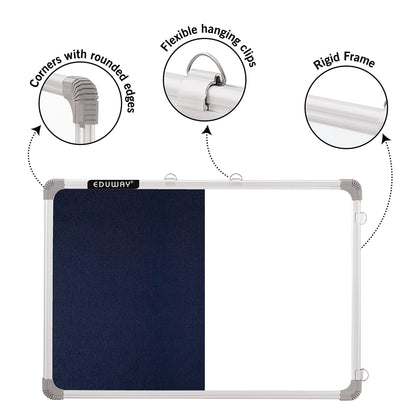 Eduway 1.5X2 Ft. Combination Board Non Magnetic Whiteboard With Blue Pin-Up Notice Board With 30 Push Pins For Home, Office & Sc