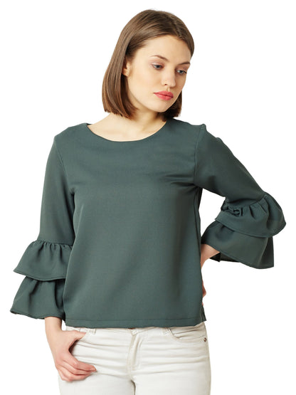 Miss Chase WomenS Green Ruffled Top(Mcaw17Tp10-26-48-04_Green_Medium)