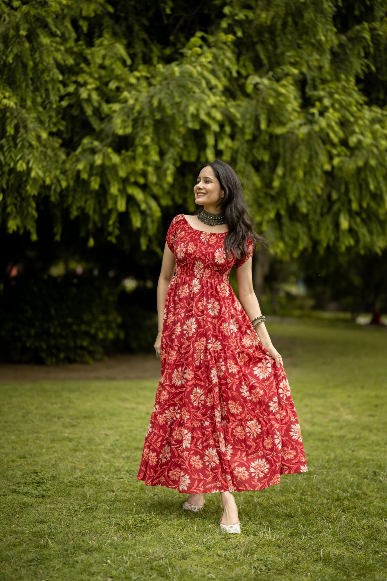 ANNI DESIGNER Women's Cotton Blend Regular Fit Anarkali Printed Long Kurta