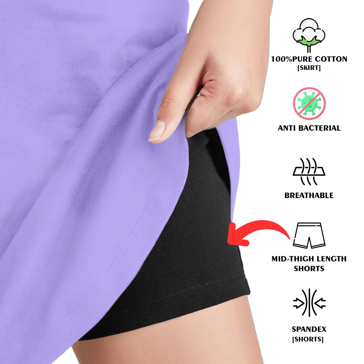 Kyda KidsGirls Cotton Printed Skirt Attached With Inner Lycra Shorts(Pack Of 1) Lavender