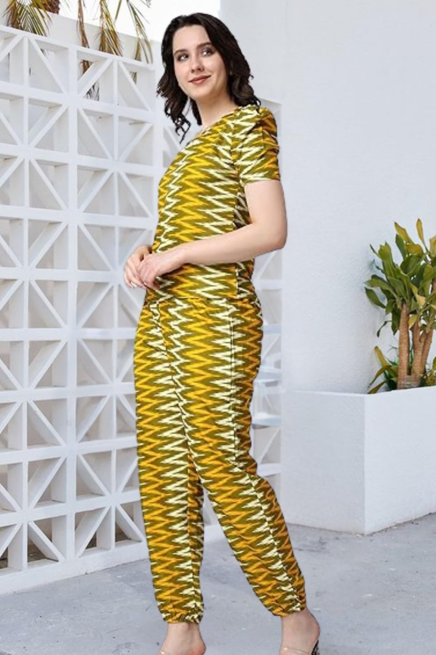 POPWINGS Casual Printed Top and Joggers Co-Ord Set for Women || Stylish Summer Co-Ords Set for Women || Round-Neck Top and Jogge