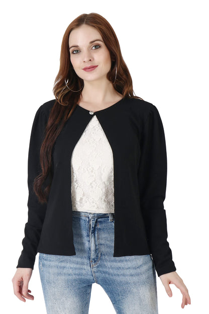 POPWINGS Women Black Regular Fit Blazer
