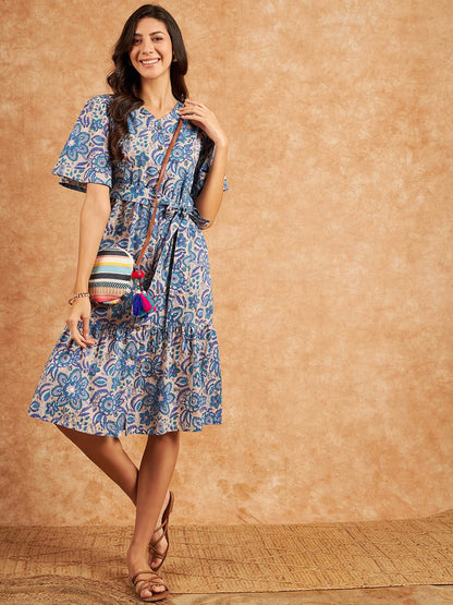 Modeve Women Froral Print Blue Dress