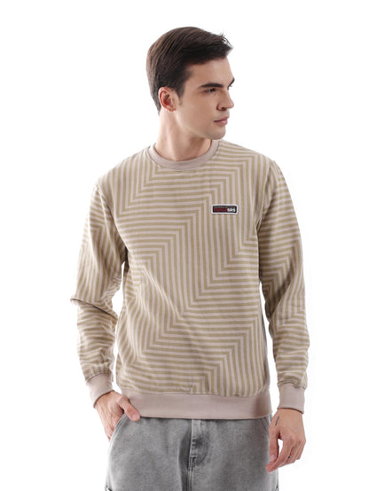 The Indian Garage Co Beige Regular Fit Striped Long Sleeve Pull On Sweatshirt