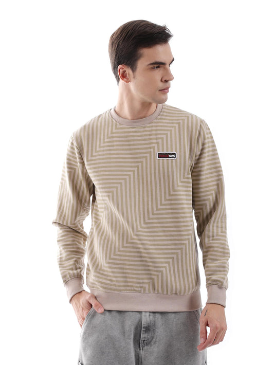 The Indian Garage Co Beige Regular Fit Striped Long Sleeve Pull On Sweatshirt