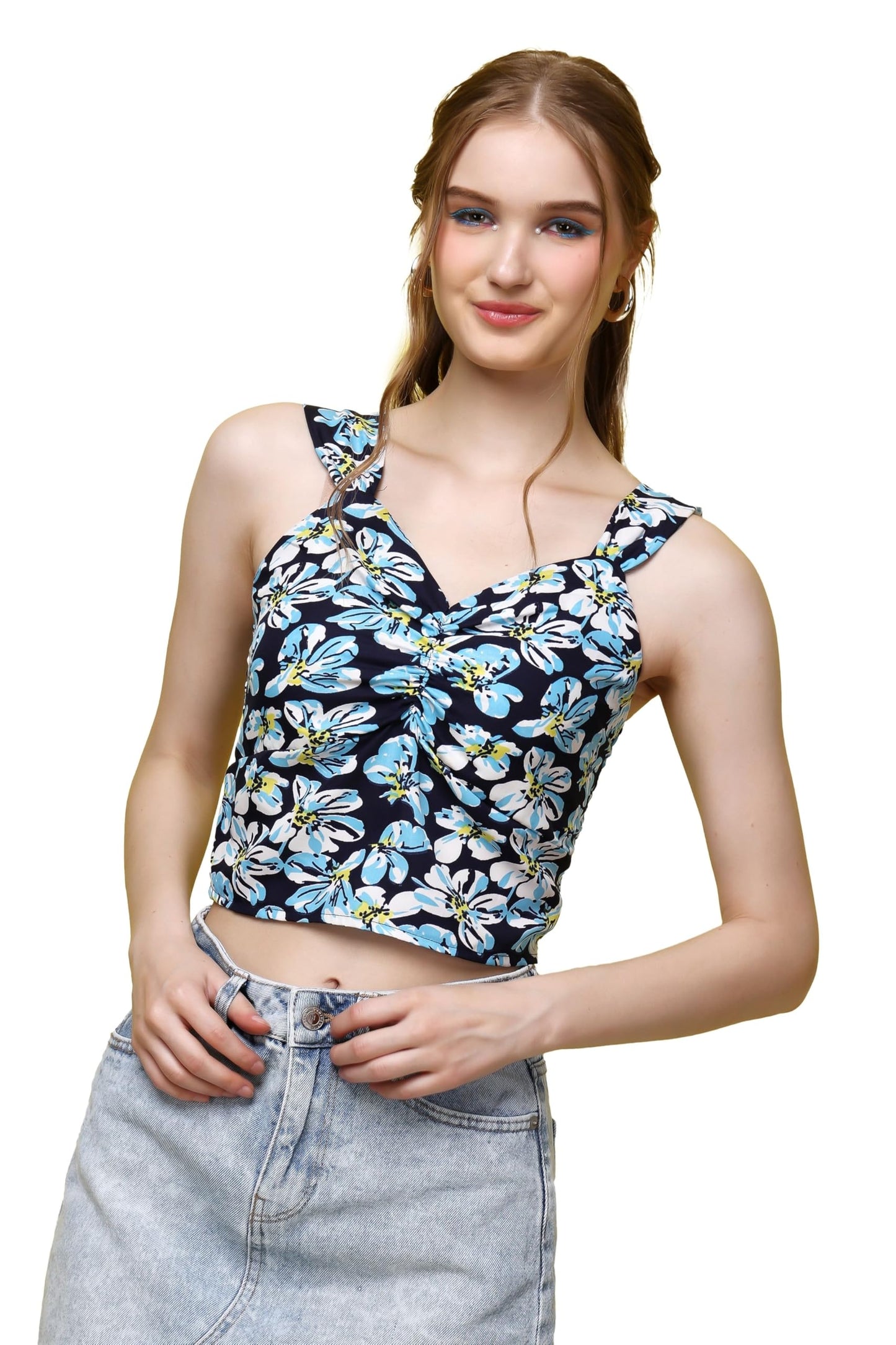 POPWINGS Casual Strap Crop Top for Women | Sweetheart Neck Sleeveless Stylish Tops