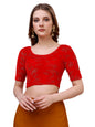 Vihu Fashion WomenS Readymade Hosiery Velvet Lycra Stretchable Round Neck Half Sleeve Blouse Fancy Red Color Lycra Stretchable
