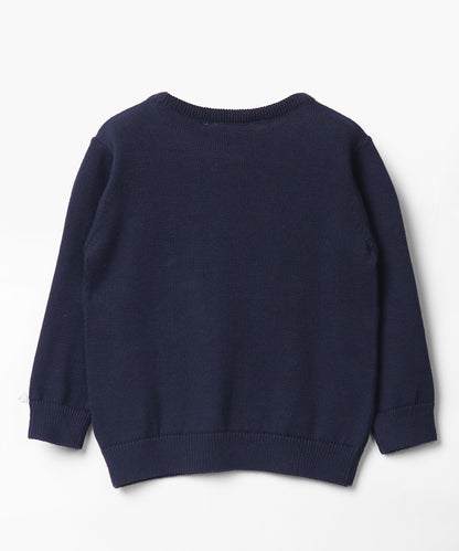 Beebay Kids Unisex Navy Blue X-Mas Tree Crew-Neck Sweater | Soft Cotton Fabric | Round Neck | Boys & Girls
