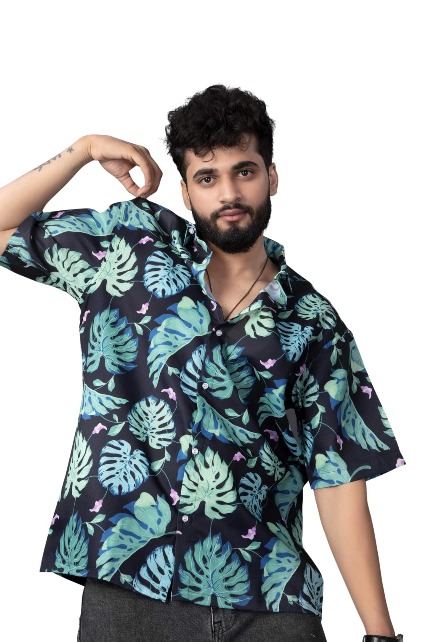 Brown Culture MenS Cotton Blend Floral Print Shirt With Spread Collared Half Sleeves Standard Length And Button Down Closure Ty