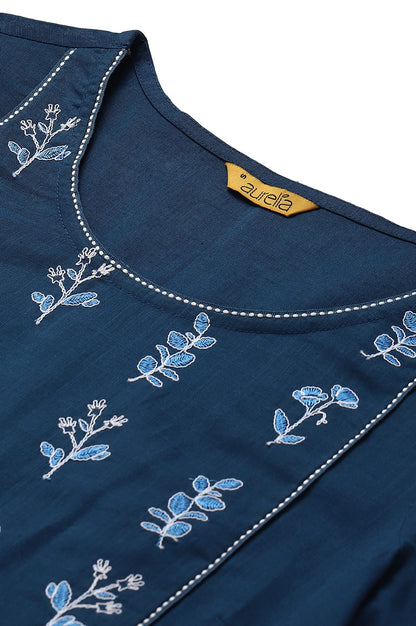 Aurelia WomenS Embroidered Regular Blue Cotton Kurta