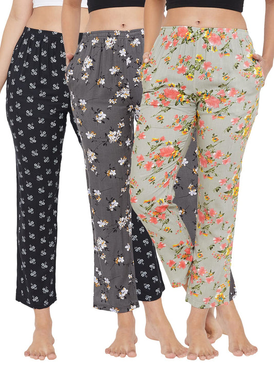 Clovia WomenS Pack Of 3 Rayon Assorted Color & Prints Pyjama (Combolb26_Assorted_S)