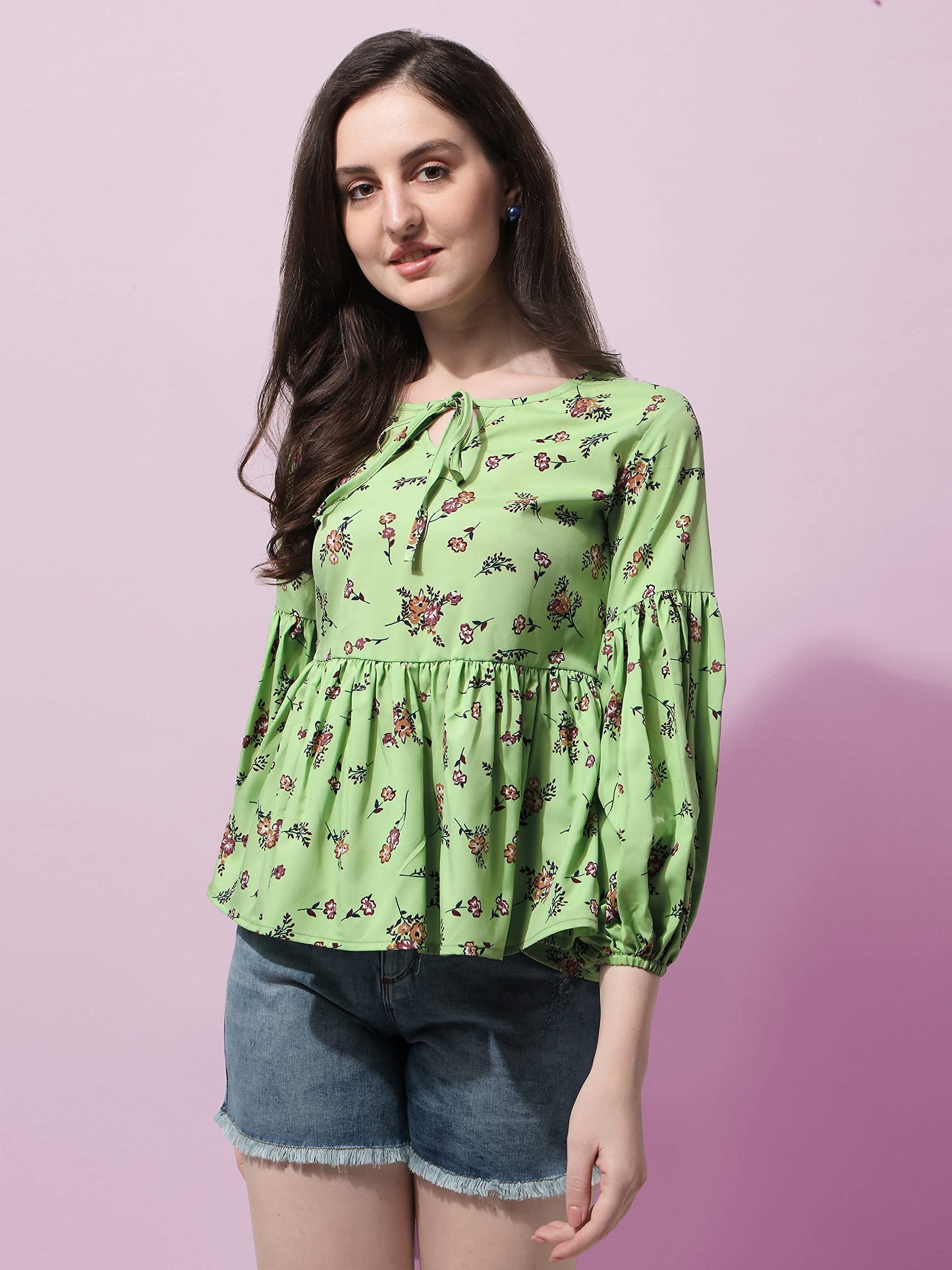 OOMPH! Peplum Tops for Women, Green - mt403