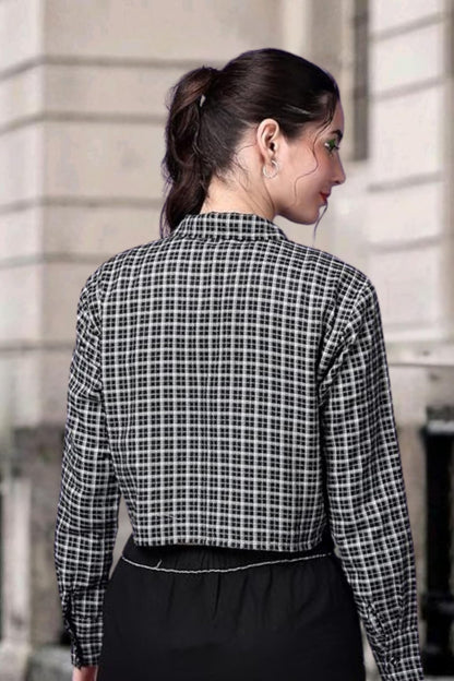 POPWINGS Casual Pure Cotton Checks Crop Shirt for Women | Stylish Western Full Sleeves