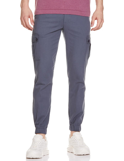 The Indian Garage Co Men Slim Fit Solid Mid-Rise Cuffed Mid Rise Cargos Blue