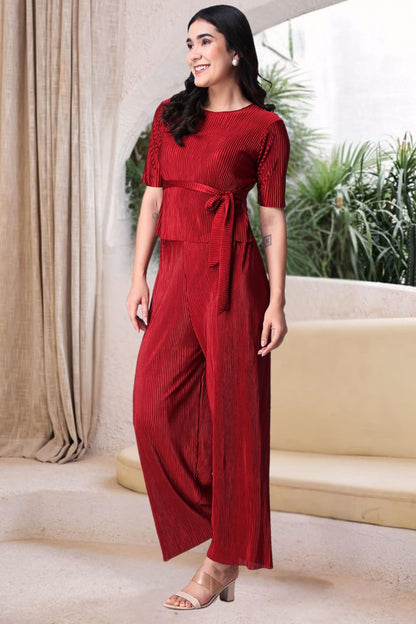 POPWINGS Casual Solid Wrinkle Co-ord Set for Women Stylish Western Co-Ord Set for Women | Co-ord Set for Summer | Top and Palazz