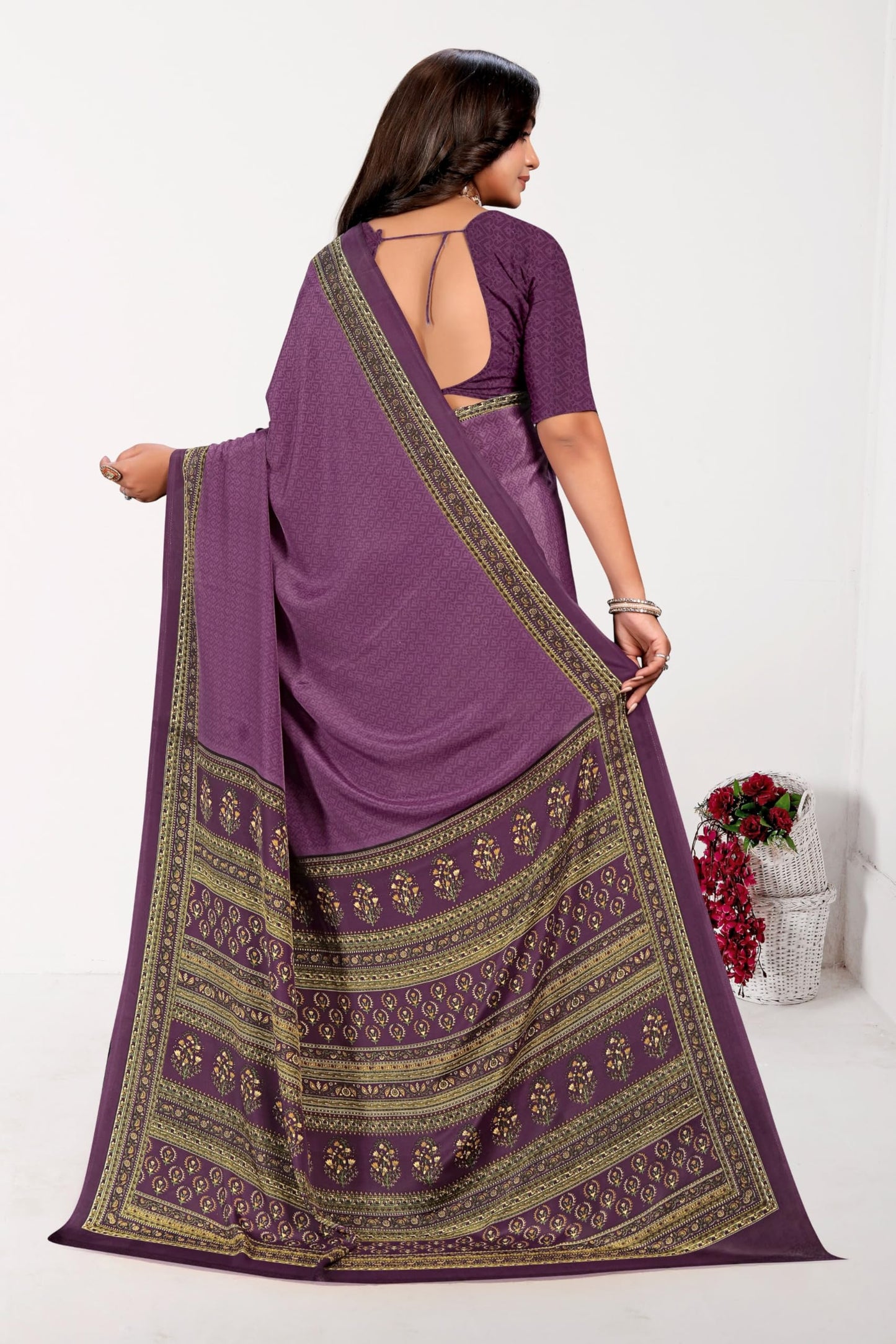 Vimla WomenS Premium Crepe Silk Saree With Unstitched Blouse Piece Floral Pattern And Plain Weave Type