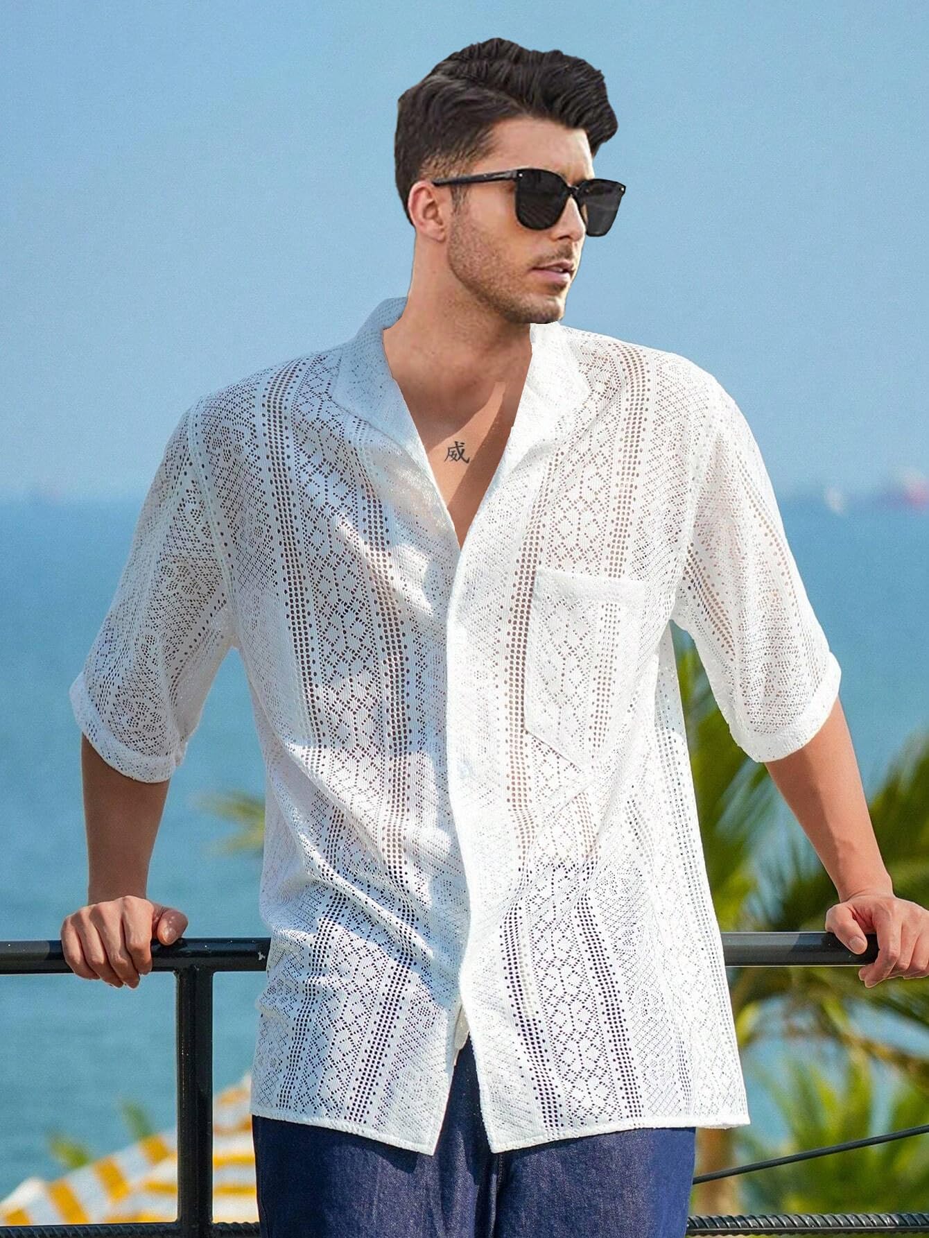 BE ACTIVE Mens Casual Cotton Blend Crochet Textured Shirt || Half Sleeve Shirt || Men Casual Shirt || Casual Wear Shirts (HIM01