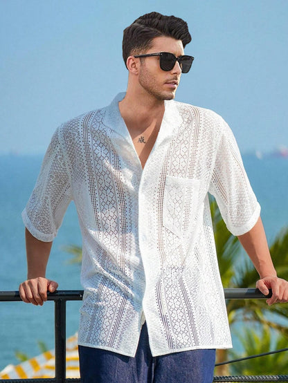 BE ACTIVE Mens Casual Cotton Blend Crochet Textured Shirt || Half Sleeve Shirt || Men Casual Shirt || Casual Wear Shirts (HIM01
