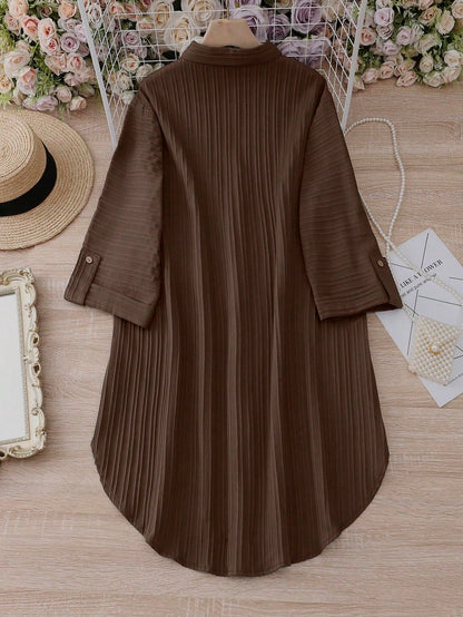 Sheetal Associates Polyester Solid Button Front Shirt Dress For Women || Roll Tab Sleeve & Collared Neck Flared Dress || Office