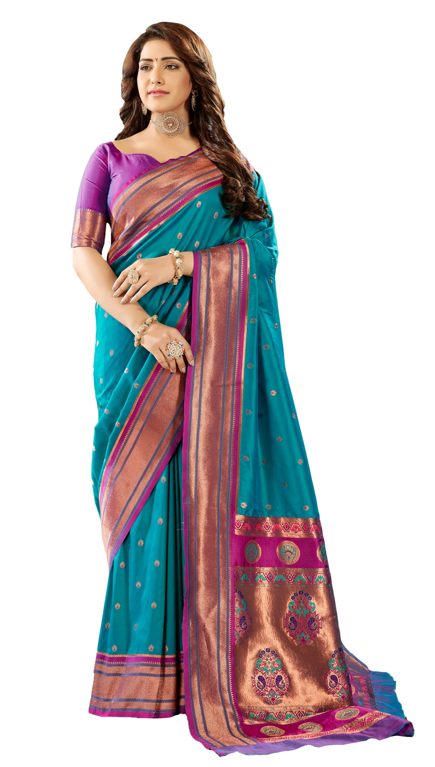 Pujia Mills Women Pure Paithani Soft Saree Banarasi Gold Zari Woven Border Saree For Wedding South Indian Ethnic Wear Saree 2025