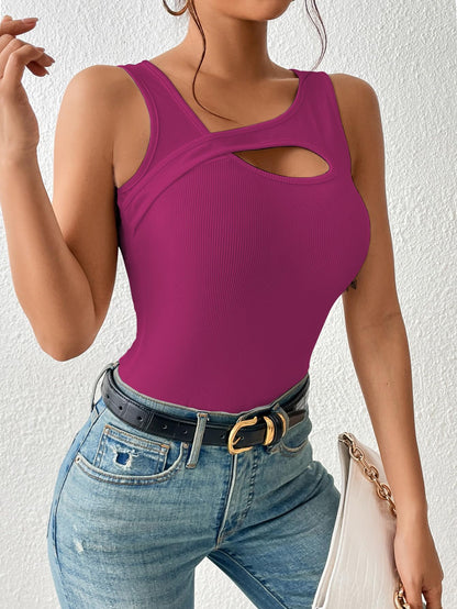 Sugathari Womens Wine Cut Out Asymmetrical Neck Rib Knit Jeans Korean Trendy Tank Western Tops for Women Stylish (T-Shirt 182 W