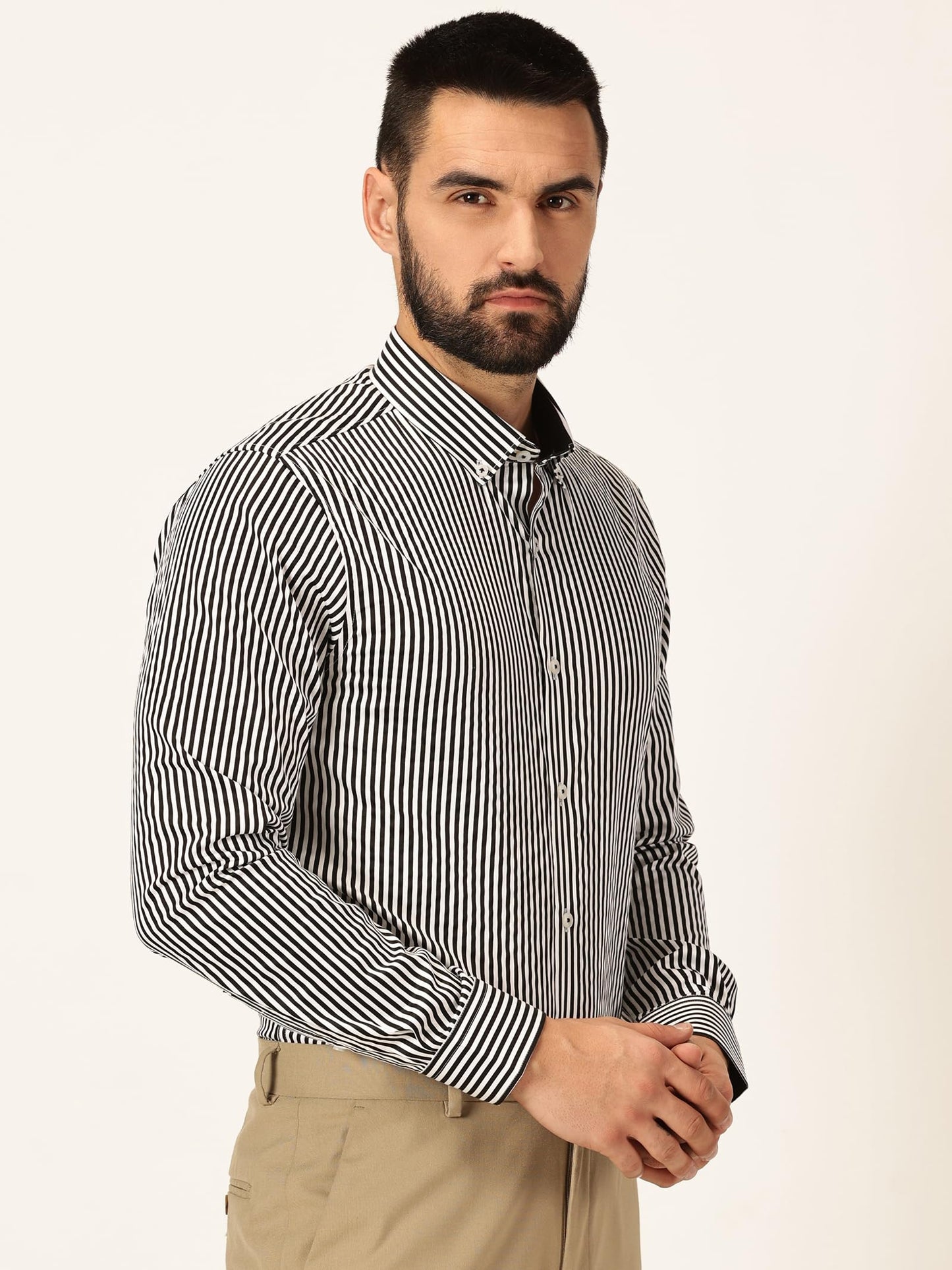 Thomas Scott 100% Cotton Full Sleeves Button-Down Collar Slim Fit Formal Shirt for Mens Black