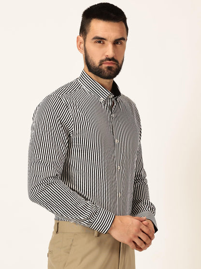 Thomas Scott 100% Cotton Full Sleeves Button-Down Collar Slim Fit Formal Shirt for Mens Black