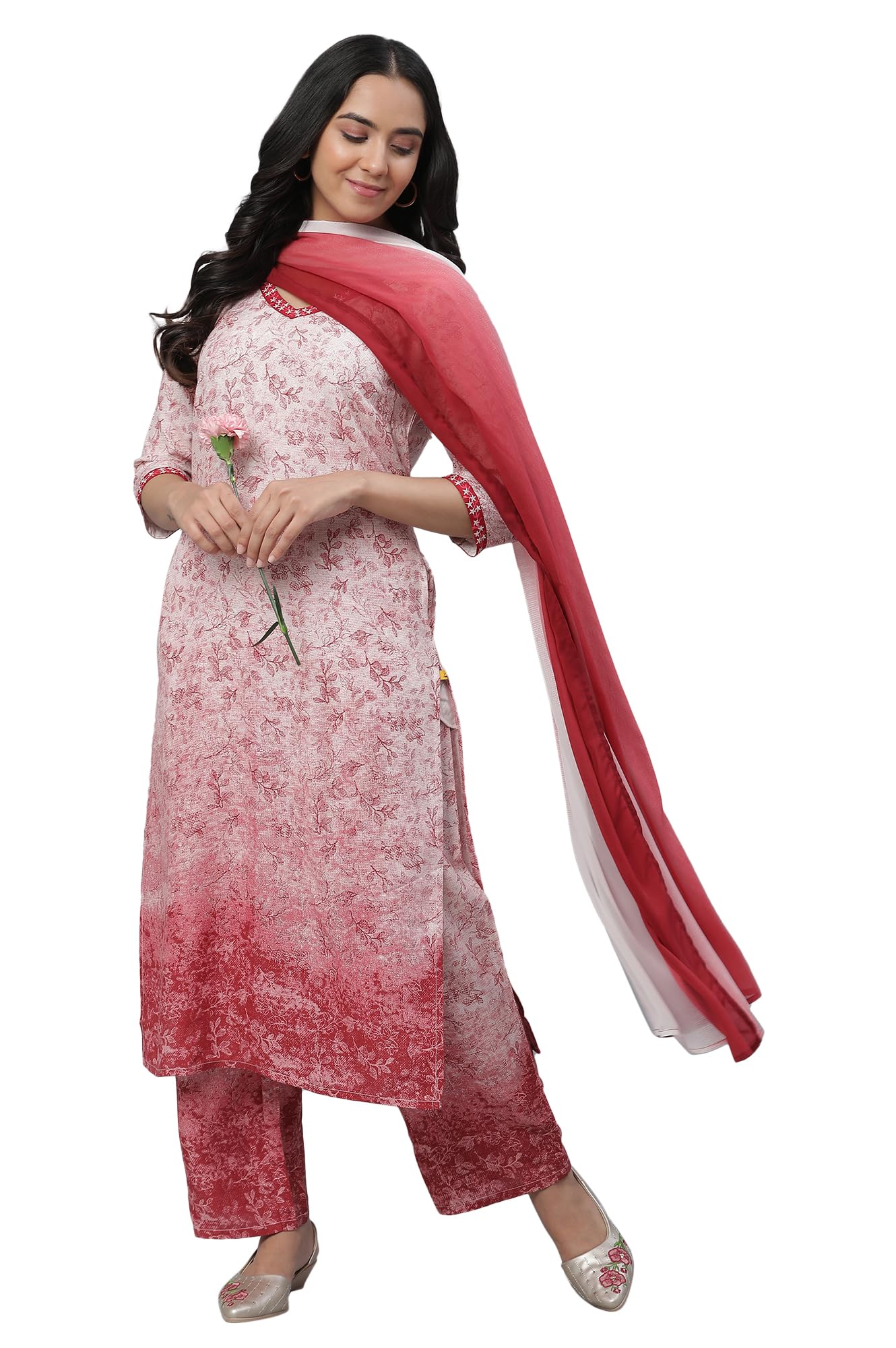 Aurelia Floral Printed Red Women'S Kurta And Trousers Set