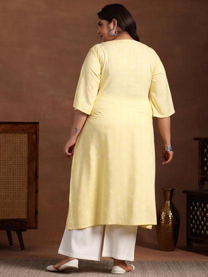 Extra Love By Libas Women'S Rayon Blend Woven Design Straight Kurta (25451_Yellow)