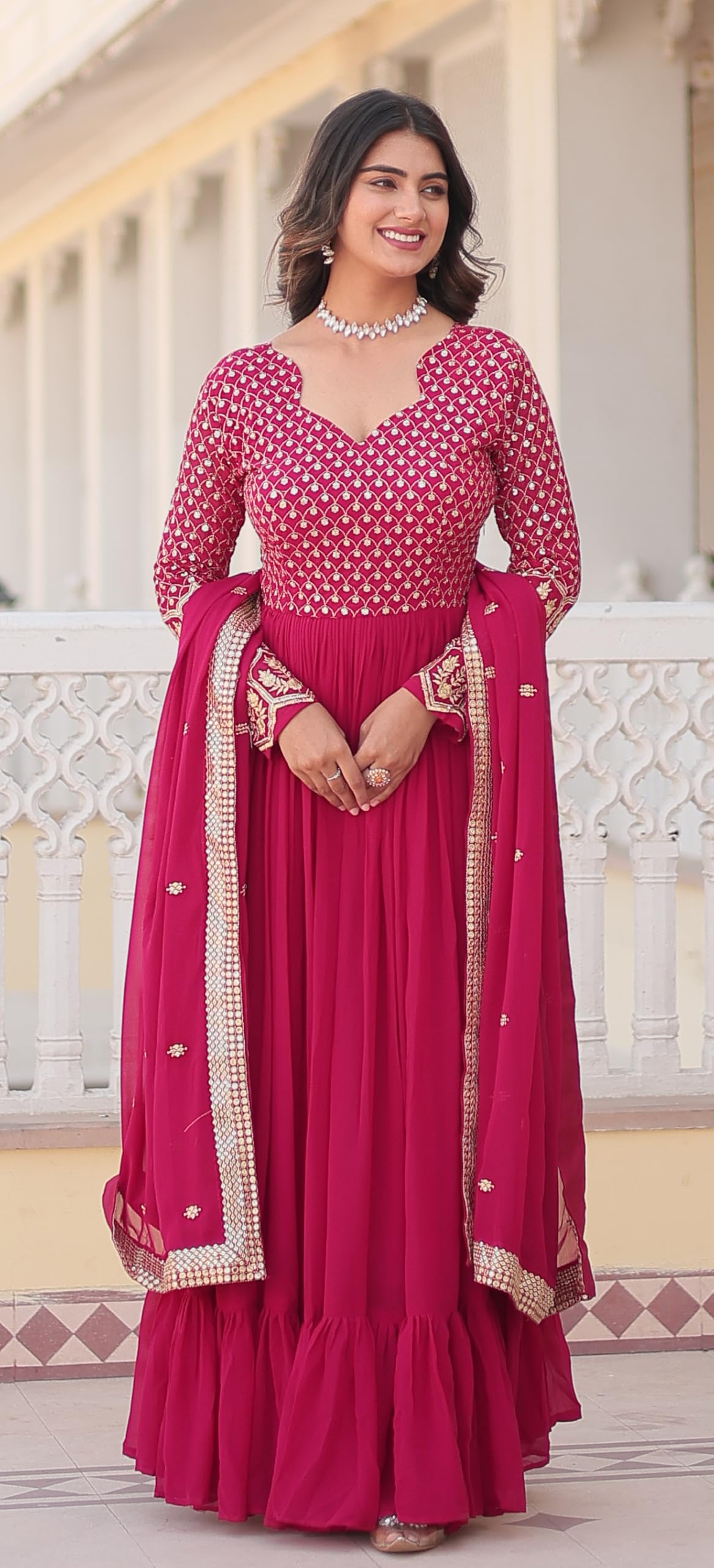 Fashion Basket Georgette Anarkali Kurta For Women Pink