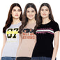 Preneum Womens Cotton Regular Fit Latest Graphic Stylish Printed Short Sleeves Casual T-Shirt || Trendy & Styles (Pack 3), Brow