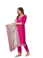 Stylum WomenS Magenta Solid & Embroidered Silk Straight Kurta Pant Dupatta Set