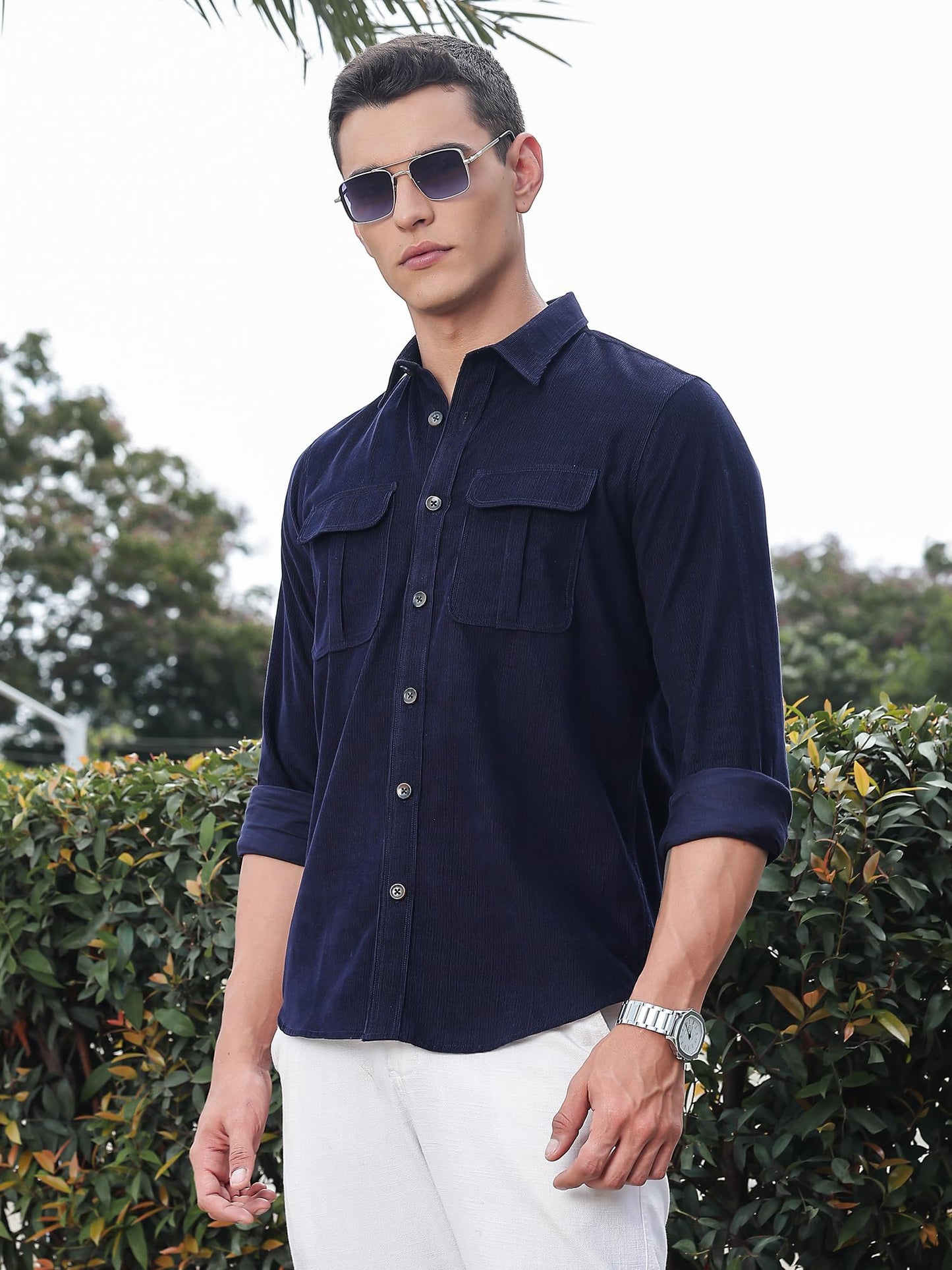 Thomas Scott Mens | Premium | Slim Fit | Long Sleeves | Spread Collar | Double Pocket | 100% Cotton | Corduroy | Casual | Shirt