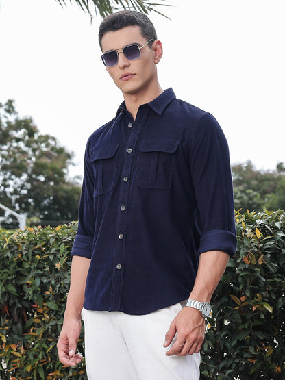 Thomas Scott Mens | Premium | Slim Fit | Long Sleeves | Spread Collar | Double Pocket | 100% Cotton | Corduroy | Casual | Shirt