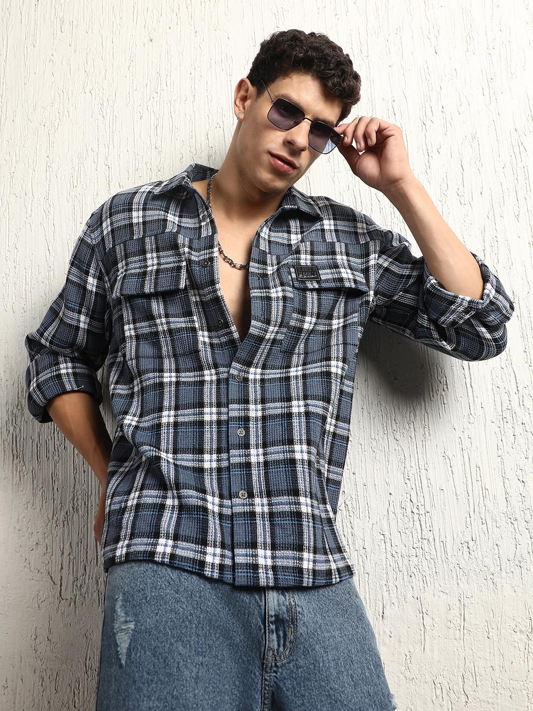 Hubberholme Men Summer Cotton Spread Collar Long Sleeves Oversized Casual Shirt 30