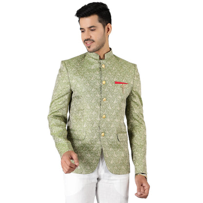 WINTAGE Mens Banarasi Rayon Cotton Green Bandhgala: 42/ L