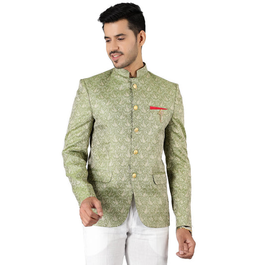 WINTAGE Mens Banarasi Rayon Cotton Green Bandhgala: 44/ XL