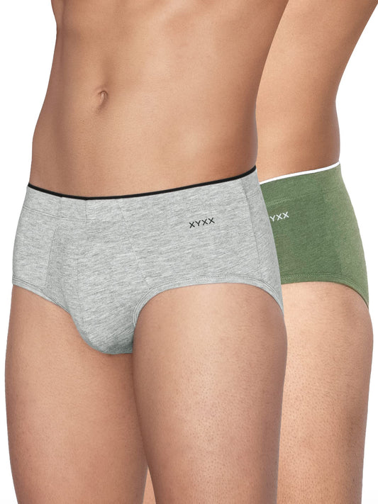 XYXX Mens Modal Regular Solid Briefs (Pack of 2) (XY_MR1_BRF_01_2_3_ICY Grey, Olive Green